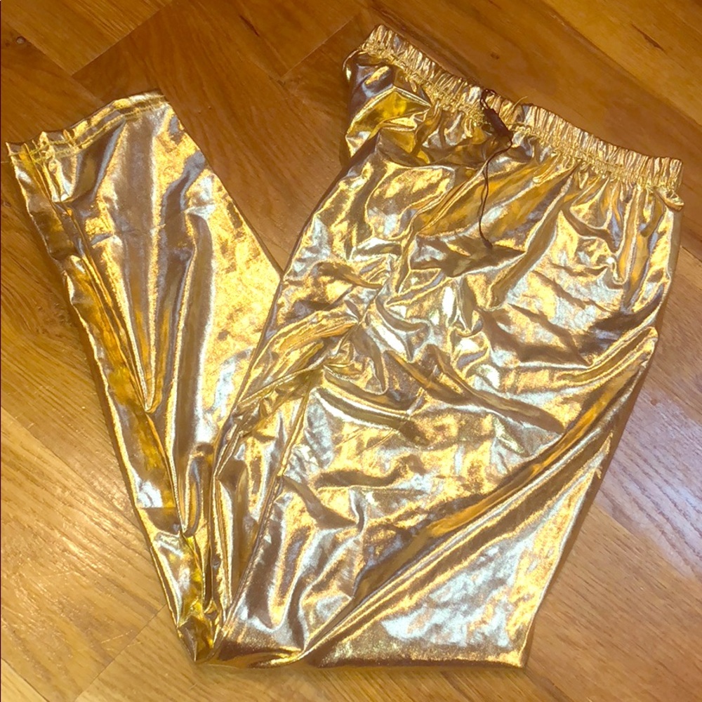 NWT Gold Metallic Leggings Christmas Party Pants xs/s/m